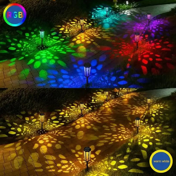DS019 Hexagonal Hollow-Out Solar Powered Stake LED Lamp Home Yard Lawn Light with Warm Light+RGB - 3