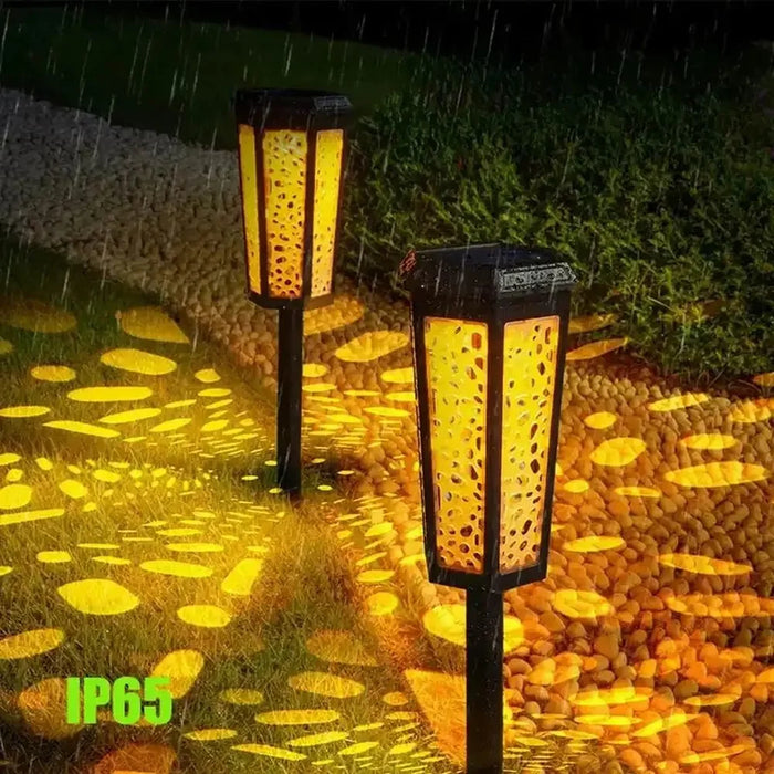 DS019 Hexagonal Hollow-Out Solar Powered Stake LED Lamp Home Yard Lawn Light with Warm Light+RGB - 4