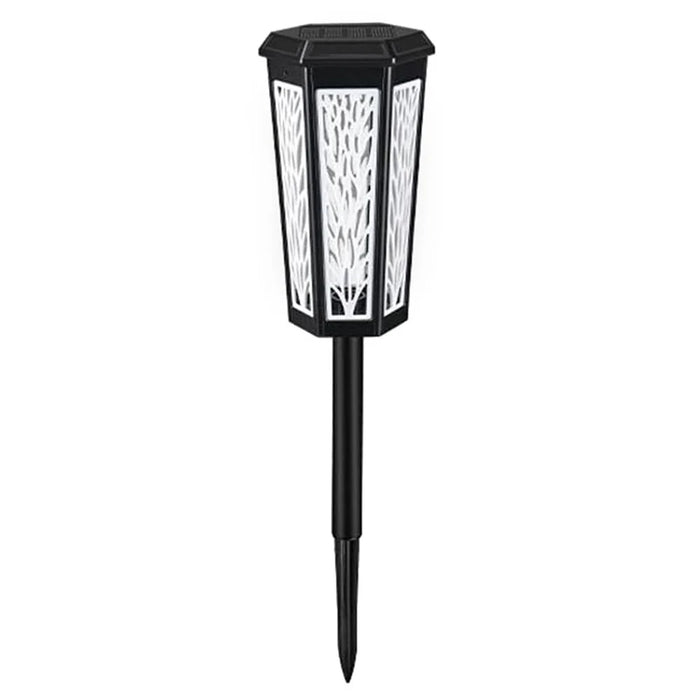 DS019 Hexagonal Leaf Hollow-Out Home Yard Lawn Light Solar Powered Stake LED Lamp with Warm Light+RGB - 1