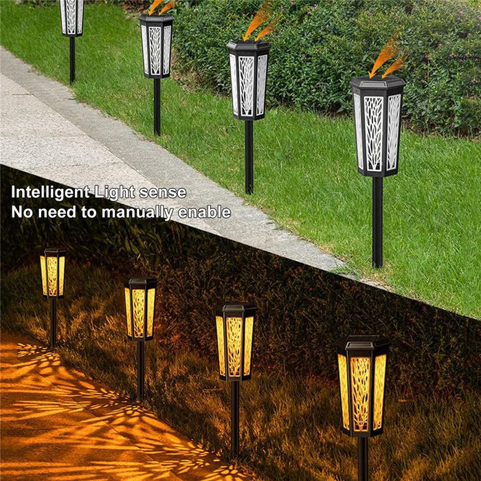 DS019 Hexagonal Leaf Hollow-Out Home Yard Lawn Light Solar Powered Stake LED Lamp with Warm Light+RGB - 3