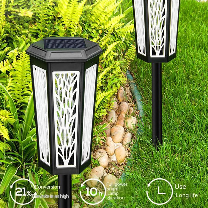 DS019 Hexagonal Leaf Hollow-Out Home Yard Lawn Light Solar Powered Stake LED Lamp with Warm Light+RGB - 4