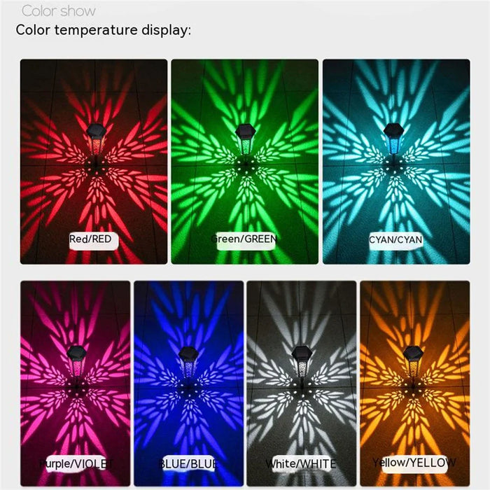 DS019 Hexagonal Leaf Hollow-Out Home Yard Lawn Light Solar Powered Stake LED Lamp with Warm Light+RGB - 5