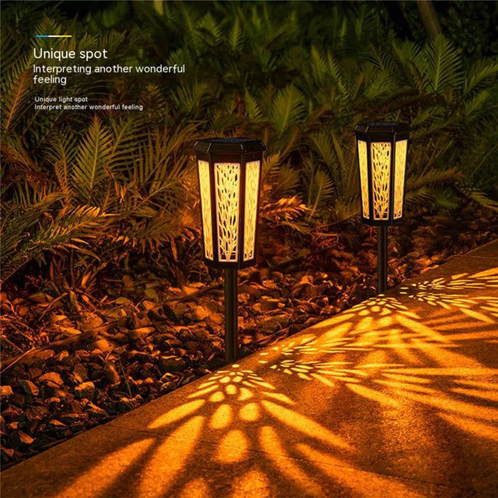 DS019 Hexagonal Leaf Hollow-Out Home Yard Lawn Light Solar Powered Stake LED Lamp with Warm Light+RGB - 7