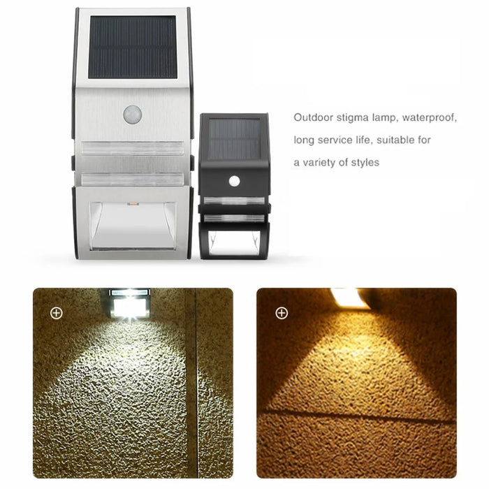 DS-SL2 Trapezoidal Solar Wall Light Waterproof PIR Motion Sensor Garden LED Light - Black Shell / White Light - 7