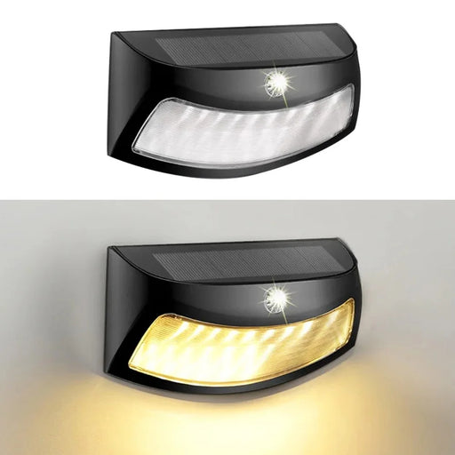 DS-3688 IP65 Waterproof Solar Powered Wall Lamp Outdoor Garden Path Step LED Light - Black Shell / Warm Light - 1