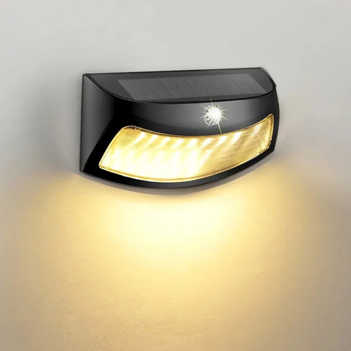 DS-3688 IP65 Waterproof Solar Powered Wall Lamp Outdoor Garden Path Step LED Light - Black Shell / Warm Light - 2