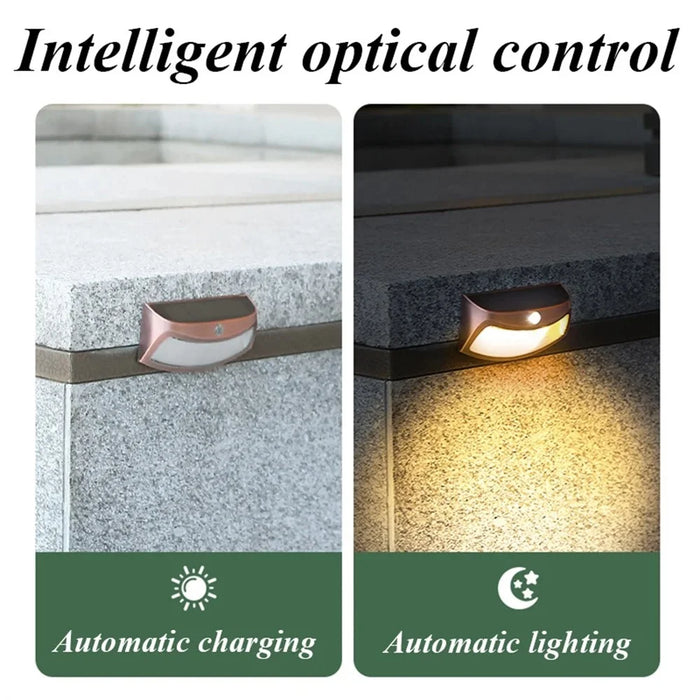 DS-3688 IP65 Waterproof Solar Powered Wall Lamp Outdoor Garden Path Step LED Light - Black Shell / Warm Light - 3