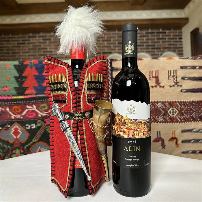 0001 1 Set Christmas Wine Bottle Cover Plush Coat Bottle Dress for Holiday Christmas Party Decorations - Red - 3