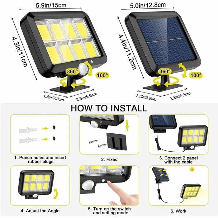 jl-159 Split PIR Motion Sensor Solar Light Outdoor Wall Mounted Night Light for Garden, Yard - 100COB / 1-Grid - 6