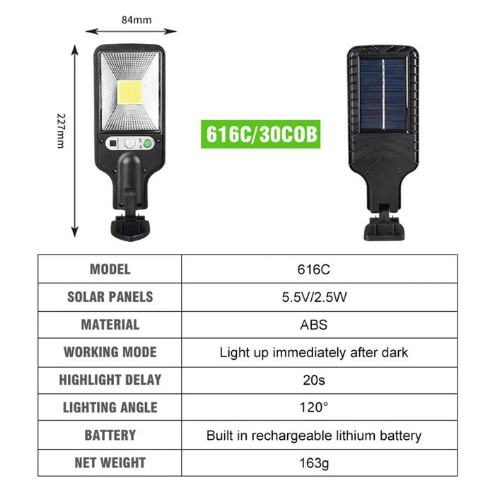 616 Motion Sensor Solar Powered Outdoor Garden Wall Light with Remote Control - 30 COB - 2