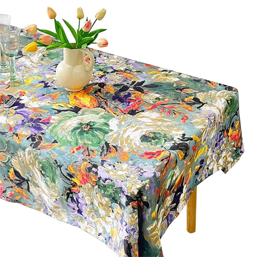 120x120cm Waterproof Oil-proof Tablecloth Oil Painting Floral Pattern Party Table Cover - Colorful Flower - 1