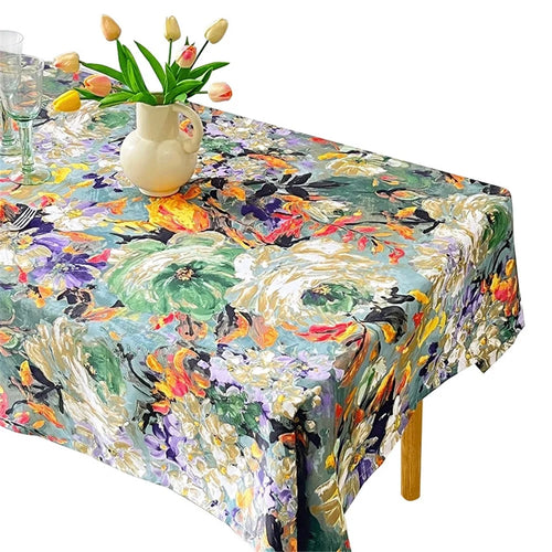 120x120cm Waterproof Oil-proof Tablecloth Oil Painting Floral Pattern Party Table Cover - Colorful Flower - 1