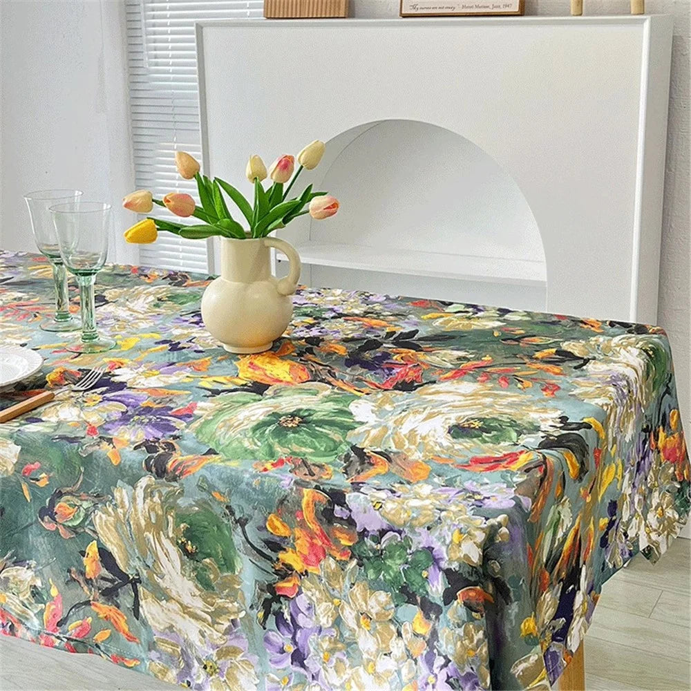 120x120cm Waterproof Oil-proof Tablecloth Oil Painting Floral Pattern Party Table Cover - Colorful Flower - 2