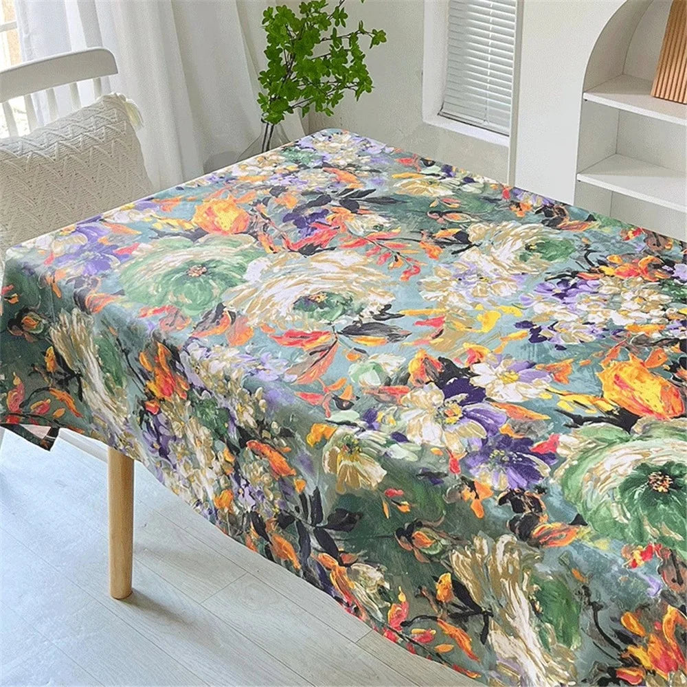 120x120cm Waterproof Oil-proof Tablecloth Oil Painting Floral Pattern Party Table Cover - Colorful Flower - 3