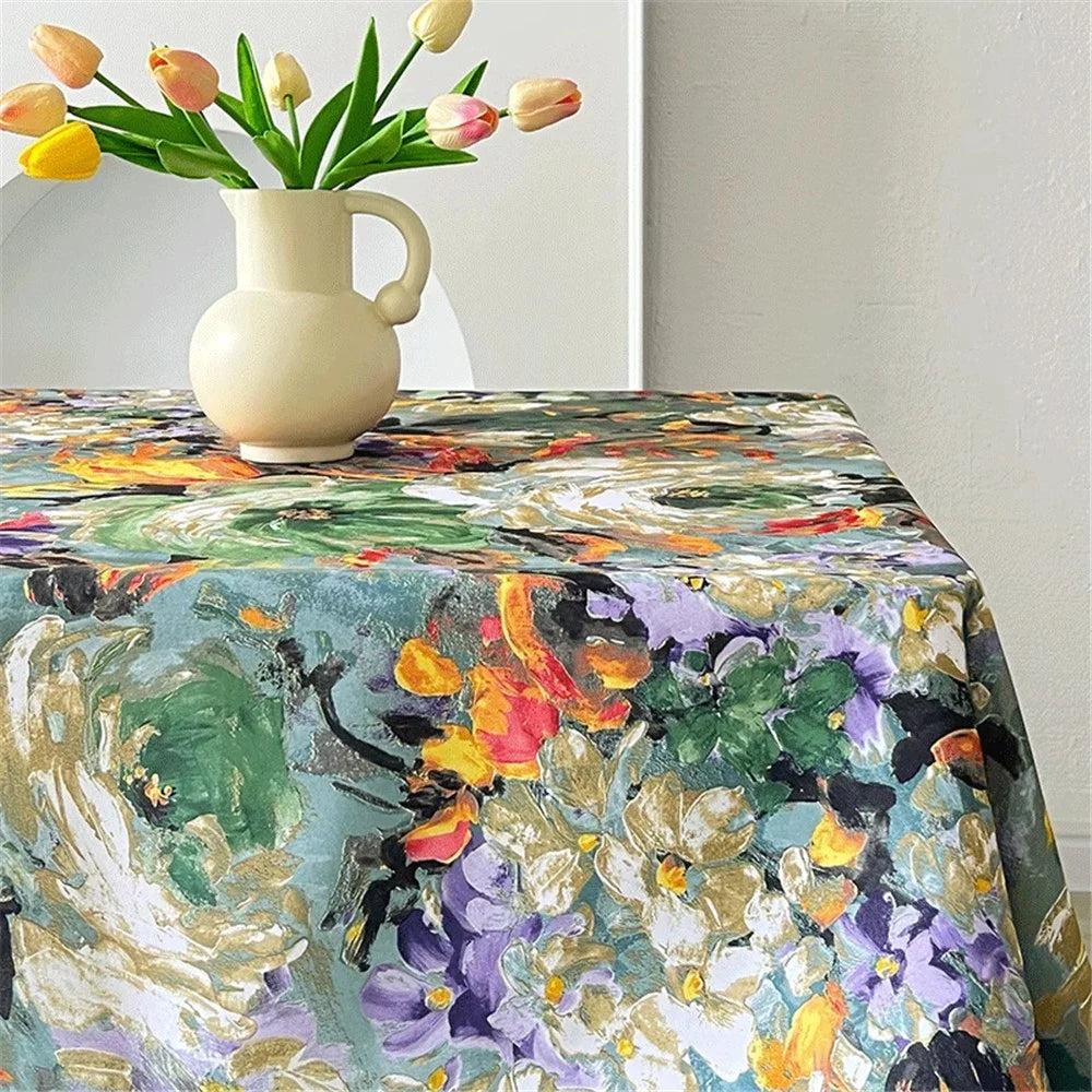 120x120cm Waterproof Oil-proof Tablecloth Oil Painting Floral Pattern Party Table Cover - Colorful Flower - 4