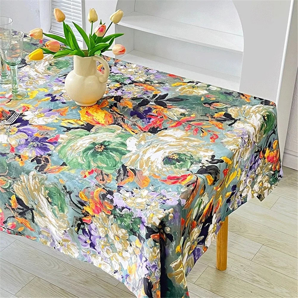 120x120cm Waterproof Oil-proof Tablecloth Oil Painting Floral Pattern Party Table Cover - Colorful Flower - 5