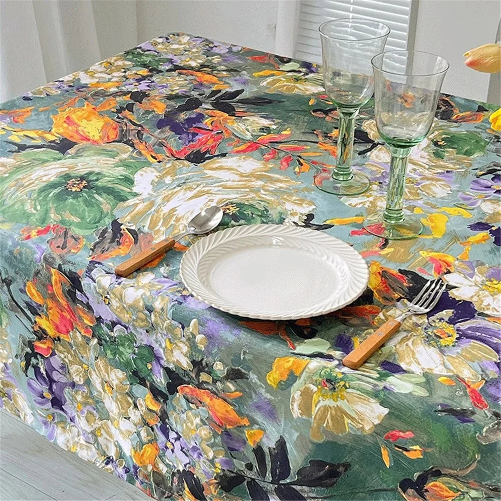 120x120cm Waterproof Oil-proof Tablecloth Oil Painting Floral Pattern Party Table Cover - Colorful Flower - 6