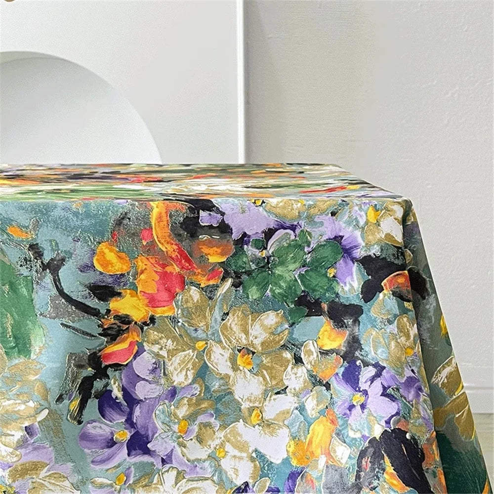 120x120cm Waterproof Oil-proof Tablecloth Oil Painting Floral Pattern Party Table Cover - Colorful Flower - 7