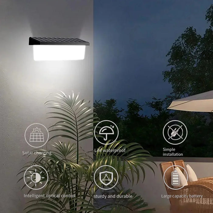 YH0617 Solar Powered Outdoor Waterproof Fence Light Wall Lamp for Garden Yard - White Light - 2