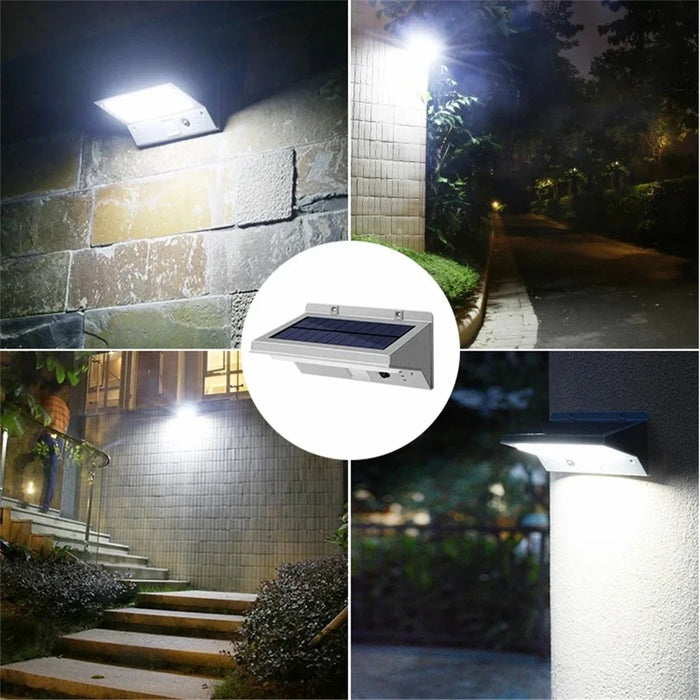 YH0609-PIR Solar-Powered Motion Sensor LED Wall Light, Stainless Steel Patio Outdoor Perimeter Courtyard Lamp - Warm White - 5