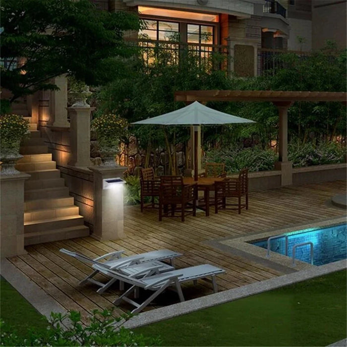 YH0609-PIR Solar-Powered Motion Sensor LED Wall Light, Stainless Steel Patio Outdoor Perimeter Courtyard Lamp - Warm White - 6