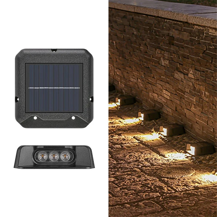 3-LED Solar Step Lights Waterproof Single Side Deck Pathway LED Lamp Outdoor Wall Lamp - Warm Light - 1