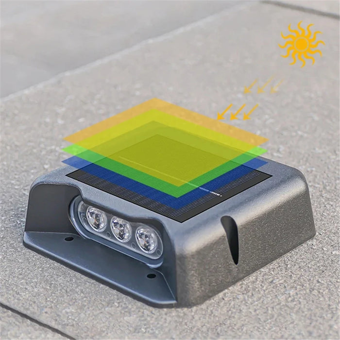 3-LED Solar Step Lights Waterproof Single Side Deck Pathway LED Lamp Outdoor Wall Lamp - Warm Light - 2