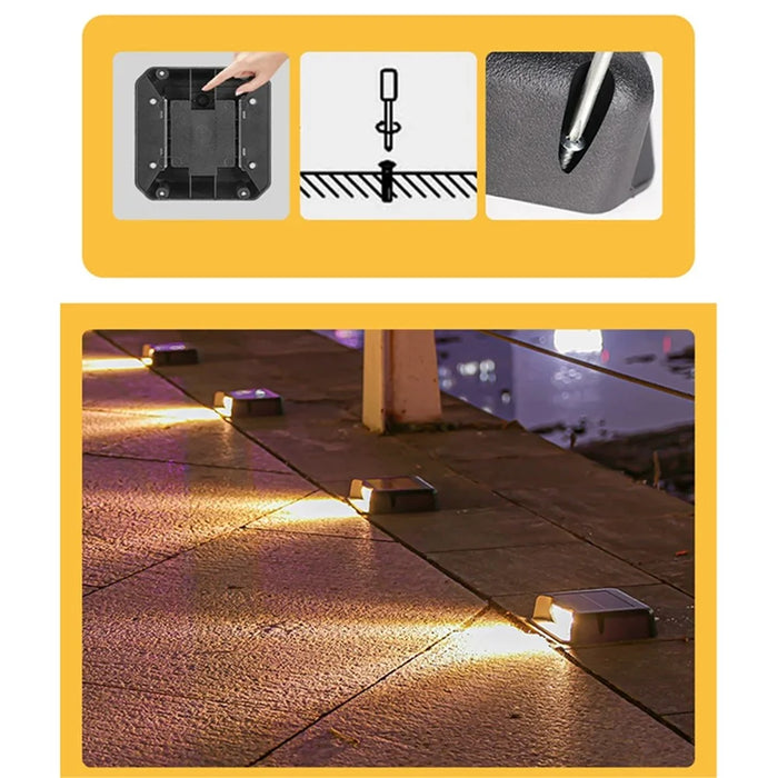 3-LED Solar Step Lights Waterproof Single Side Deck Pathway LED Lamp Outdoor Wall Lamp - Warm Light - 3