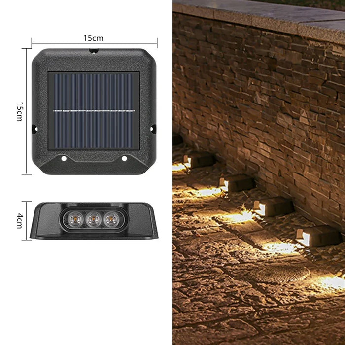 3-LED Solar Step Lights Waterproof Single Side Deck Pathway LED Lamp Outdoor Wall Lamp - Warm Light - 6