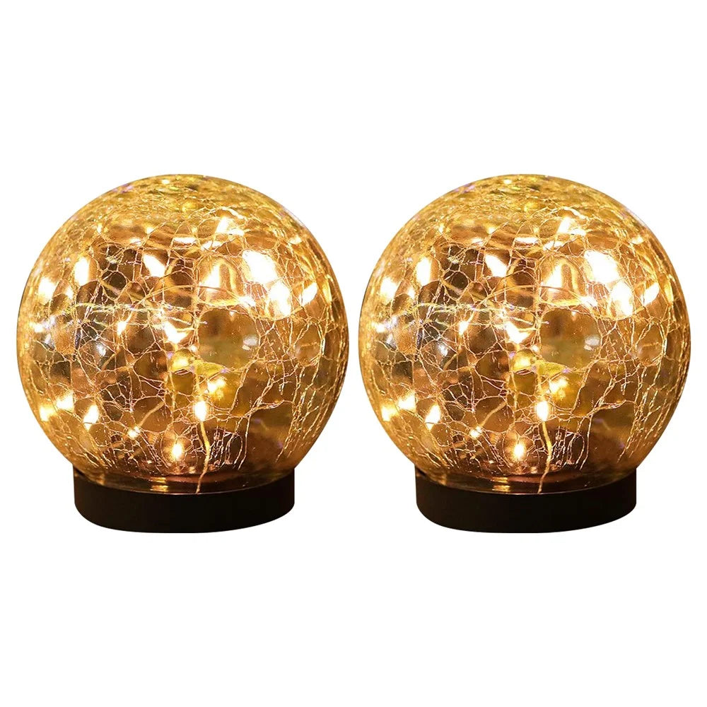 2PCS Garden Solar Lights Cracked Style Ball Lamp Waterproof Light - 12cm 30-LED Warm Light - 1