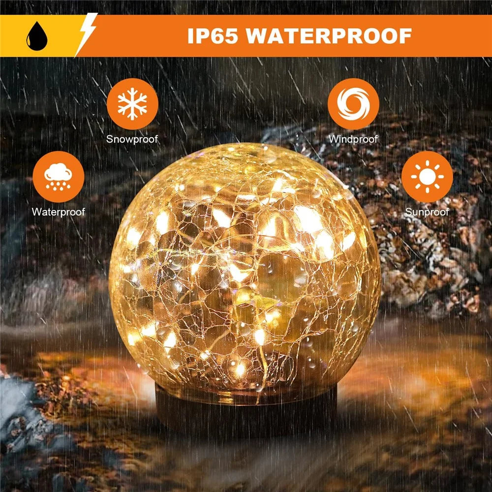 2PCS Garden Solar Lights Cracked Style Ball Lamp Waterproof Light - 12cm 30-LED Warm Light - 2