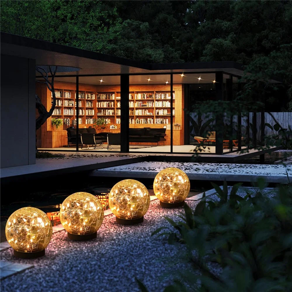 2PCS Garden Solar Lights Cracked Style Ball Lamp Waterproof Light - 12cm 30-LED Warm Light - 3