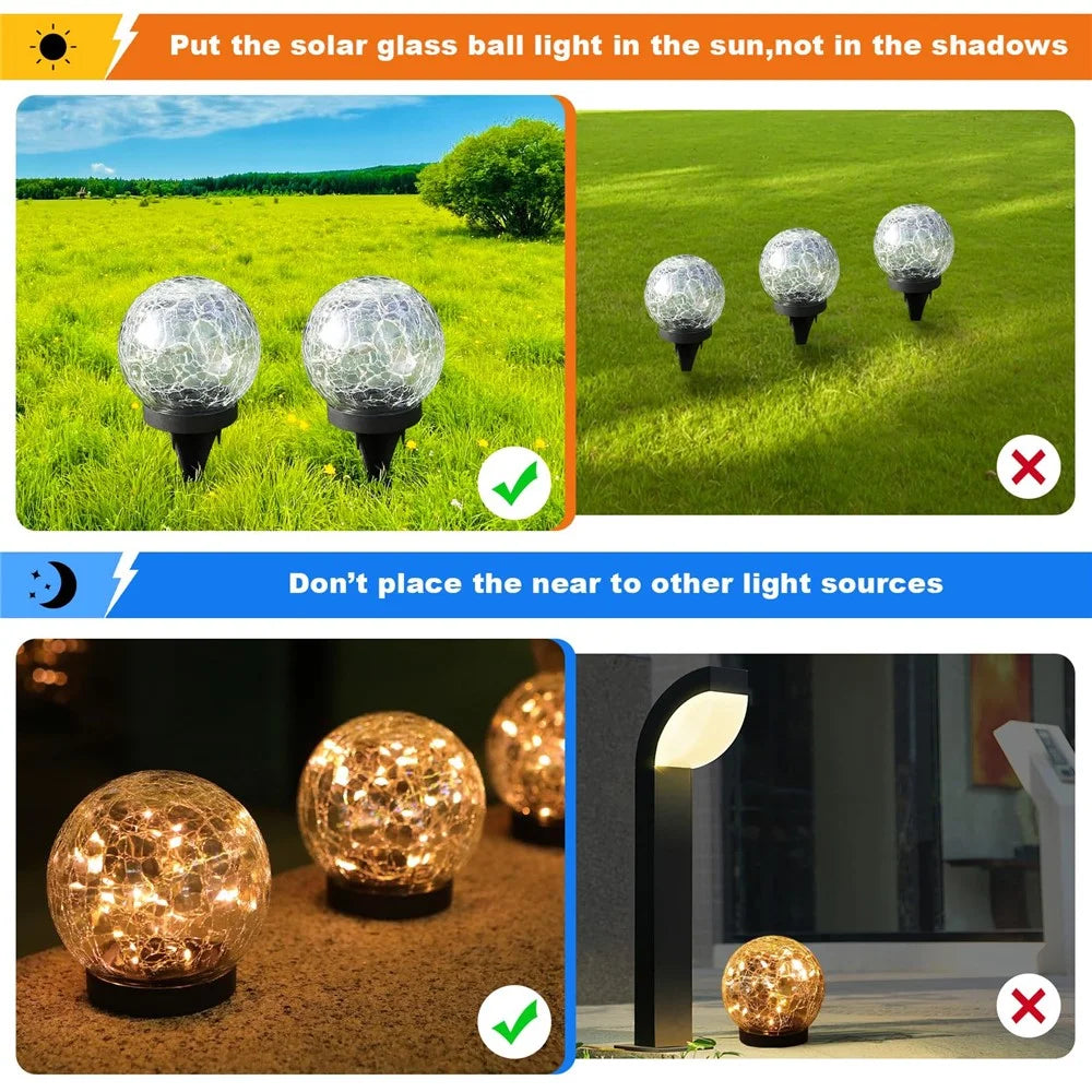 2PCS Garden Solar Lights Cracked Style Ball Lamp Waterproof Light - 12cm 30-LED Warm Light - 4