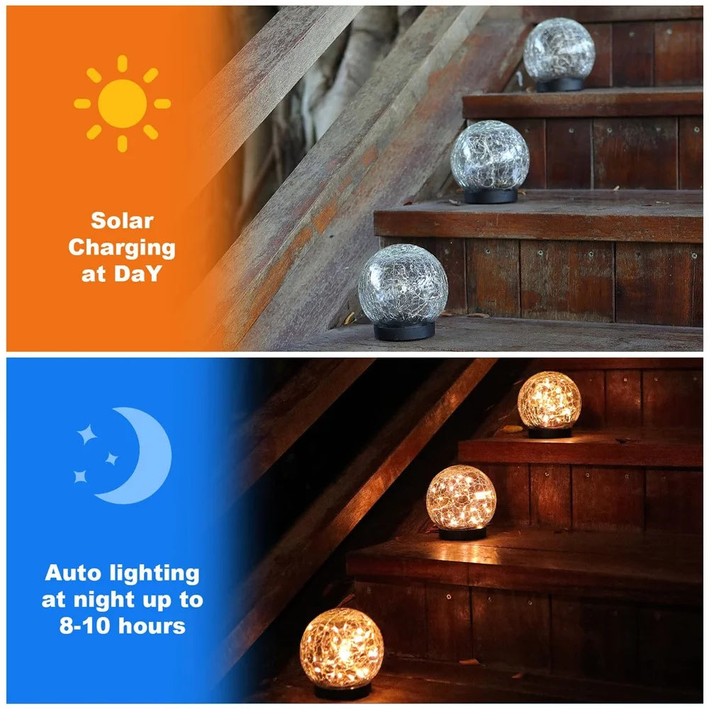 2PCS Garden Solar Lights Cracked Style Ball Lamp Waterproof Light - 12cm 30-LED Warm Light - 5