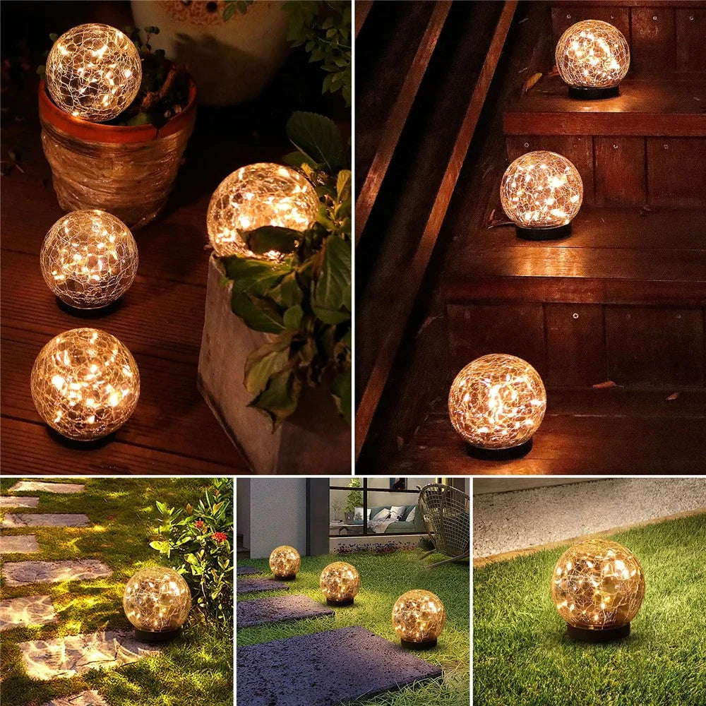 2PCS Garden Solar Lights Cracked Style Ball Lamp Waterproof Light - 12cm 30-LED Warm Light - 6
