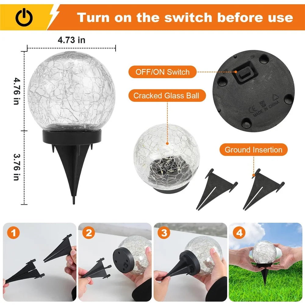 2PCS Garden Solar Lights Cracked Style Ball Lamp Waterproof Light - 12cm 30-LED Warm Light - 7