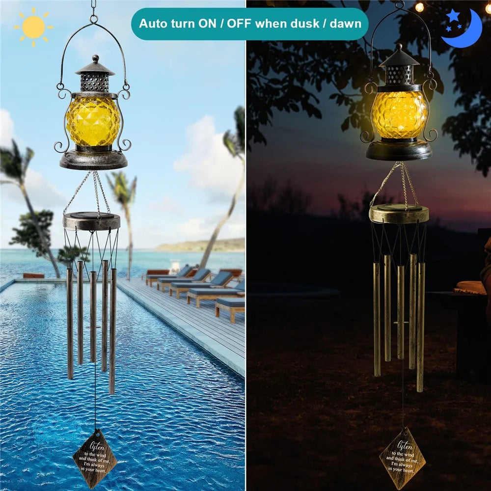 Kerosene Lamp Shape Outdoor Hanging Wind Chime Solar Light Iron Art Waterproof Garden Yard Decor - 2