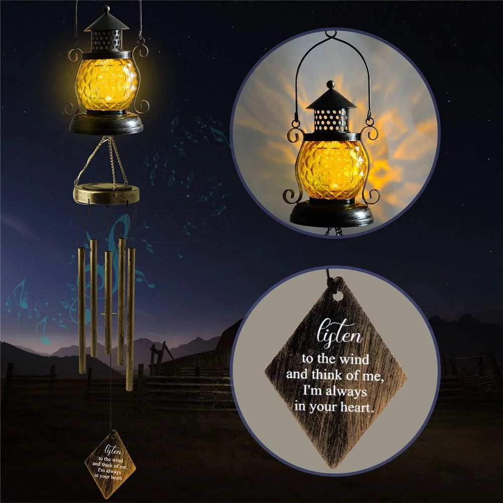 Kerosene Lamp Shape Outdoor Hanging Wind Chime Solar Light Iron Art Waterproof Garden Yard Decor - 4