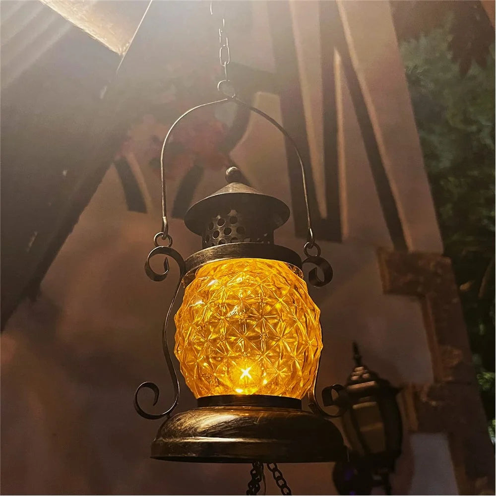 Kerosene Lamp Shape Outdoor Hanging Wind Chime Solar Light Iron Art Waterproof Garden Yard Decor - 5