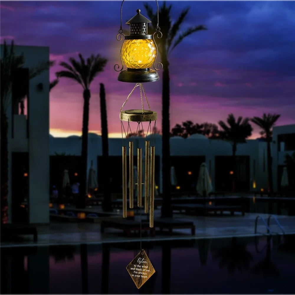 Kerosene Lamp Shape Outdoor Hanging Wind Chime Solar Light Iron Art Waterproof Garden Yard Decor - 6