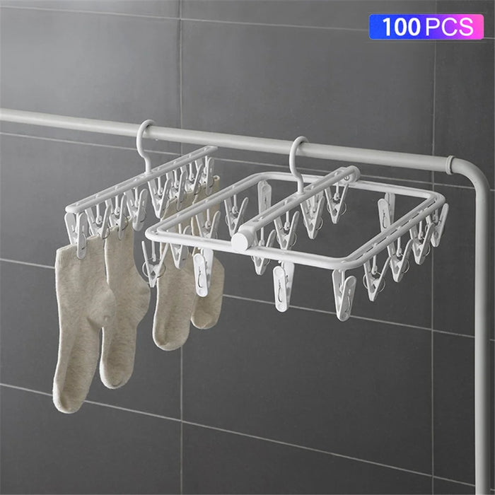 YM-6171 100PCS Laundry Hanger Drying Rack Foldable Clip Hanger for Drying Towels Bras Baby Clothes Underwears - 1