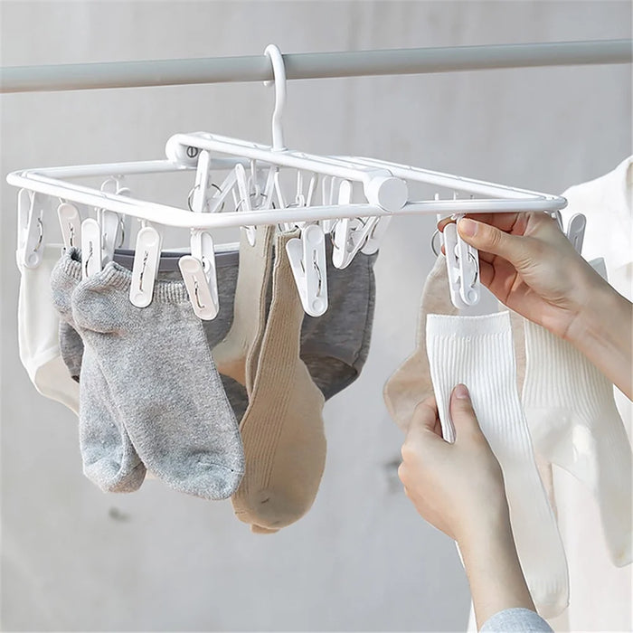 YM-6171 100PCS Laundry Hanger Drying Rack Foldable Clip Hanger for Drying Towels Bras Baby Clothes Underwears - 4