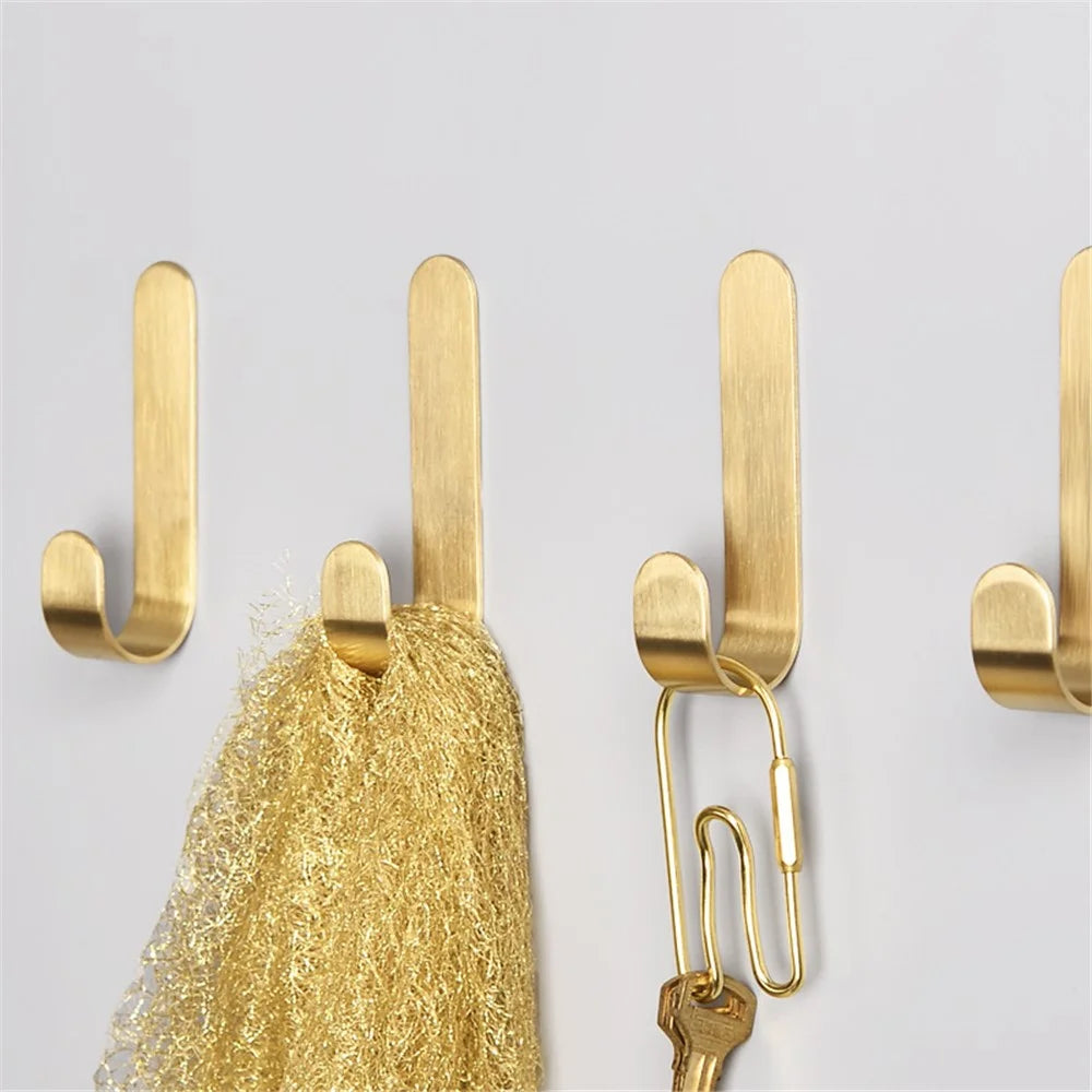 Size S Golden Hook Adhesive Brass Brushed Heavy Duty Hanging Hook Storage Hanger for Hanging Coat Hat Towel Robe Key Clothes - 2