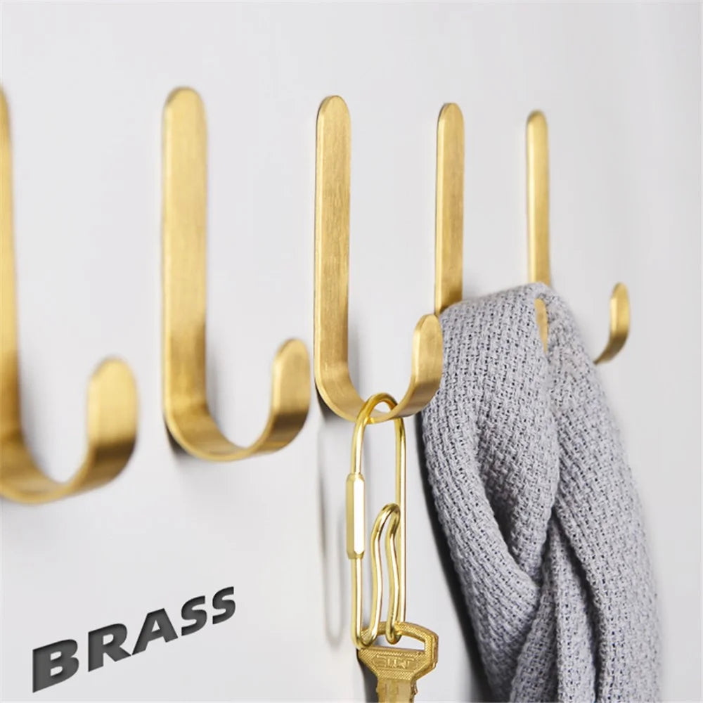 Size S Golden Hook Adhesive Brass Brushed Heavy Duty Hanging Hook Storage Hanger for Hanging Coat Hat Towel Robe Key Clothes - 4