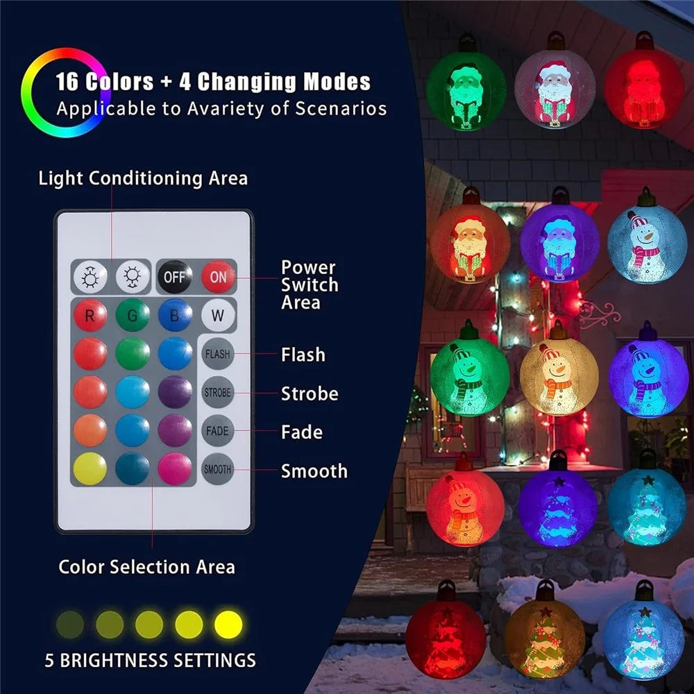 60cm Christmas Decoration Ball Xmas Party Garden Ornament PVC Inflatable Ball with LED Light - Santa Claus - 7