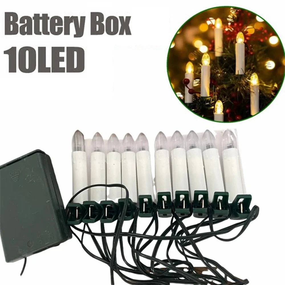 1m 10-LED Clip Design Candle LED String Light Christmas Tree Birthday Party Decorative Lamp, 2xAA Battery / Flashing+Timing - 1