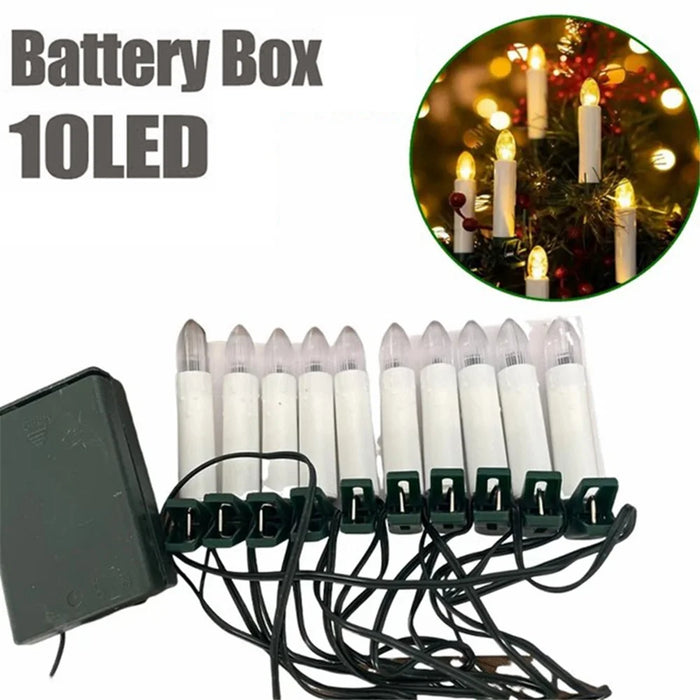 1m 10-LED Clip Design Candle LED String Light Christmas Tree Birthday Party Decorative Lamp, 2xAA Battery / Flashing+Timing - 1