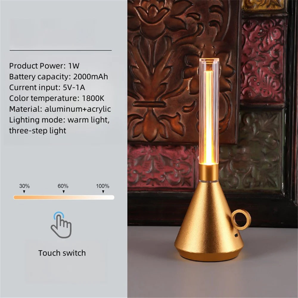 Vintage Kerosene Lamp Table Lamp Dimmable Portable Night Light for Bar Cafe - Gold - 2