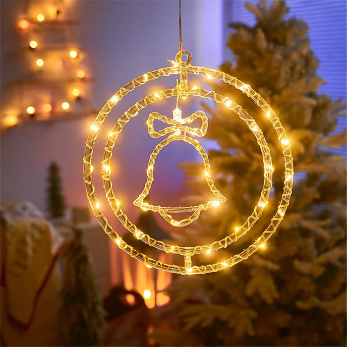 IP68 Waterproof Dual Ring Christmas Light Gift Window Decoration with Remote Control - Warm White+Bell - 1