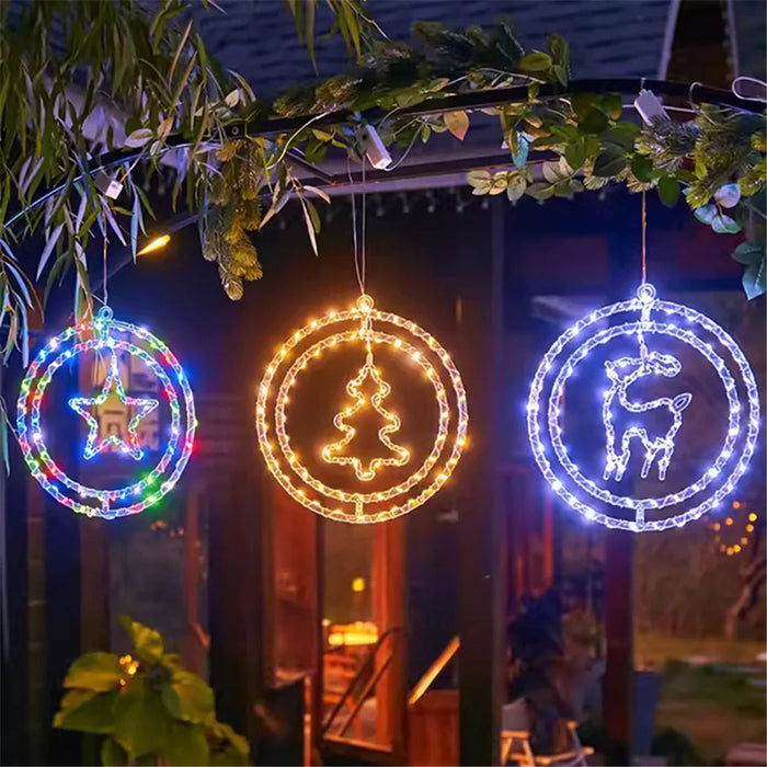 IP68 Waterproof Dual Ring Christmas Light Gift Window Decoration with Remote Control - Warm White+Bell - 3